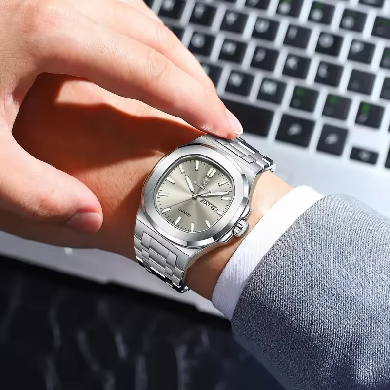 Montre Homme Poedagar 853 – Carré Luxe Acier Inoxydable, Quartz Lumineux, Étanche
