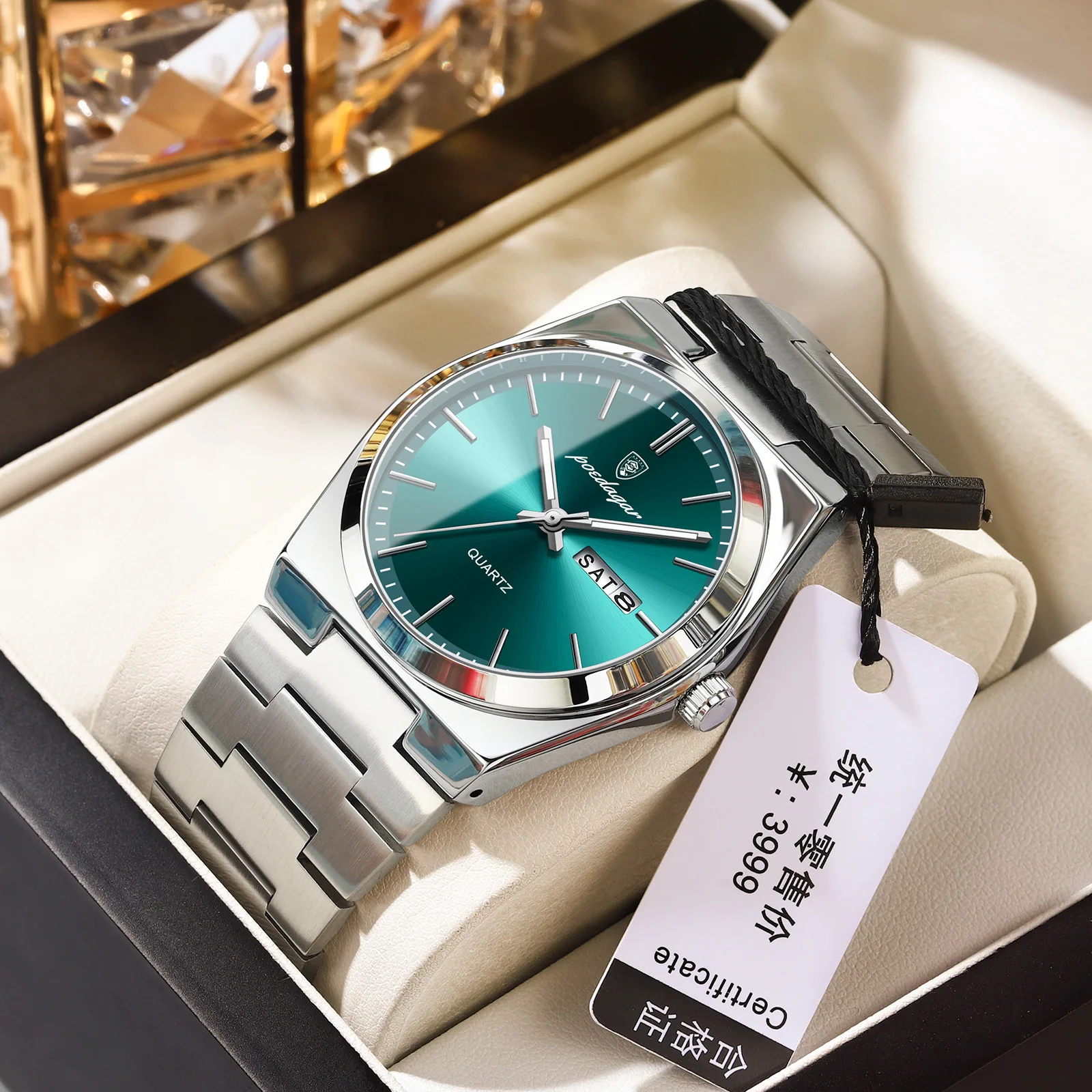 Montre POEDAGAR 930 Homme – Quartz Luxe, Acier Inoxydable, Lumineuse, Date & Jour