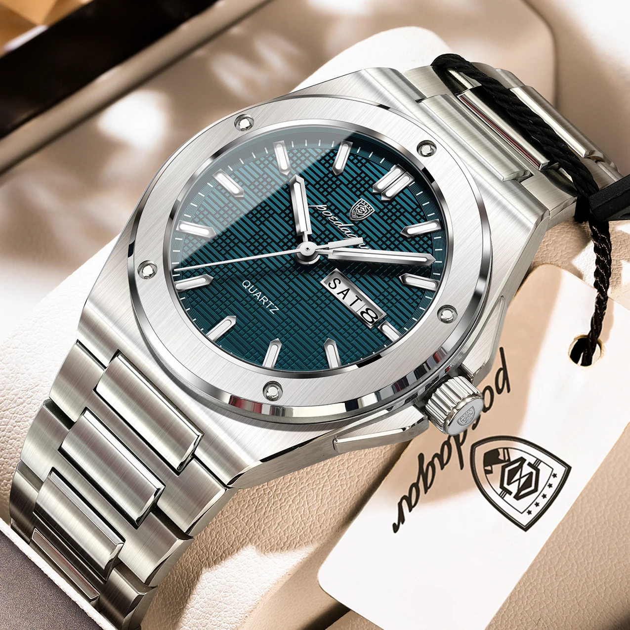 Poedagar 696 – Montre Homme Luxe Acier Inoxydable | Lumineuse, Étanche, Date | Vente en Gros