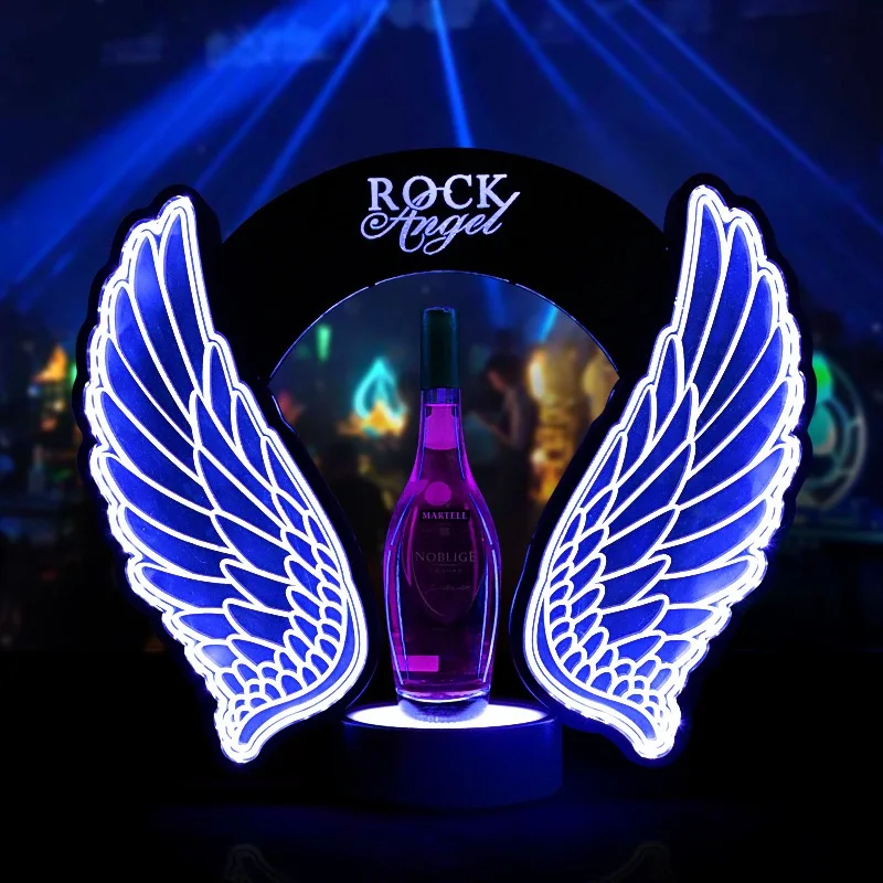 Présentoir à Champagne & Vin LED Acrylique – Design Moderne avec Ailes Décoratives