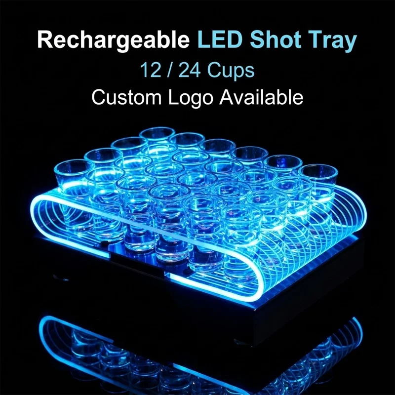 GEMEI GMT4101 – Présentoir LED Acrylique Rechargeable pour Verres à Shot VIP | 12 à 24 Verres