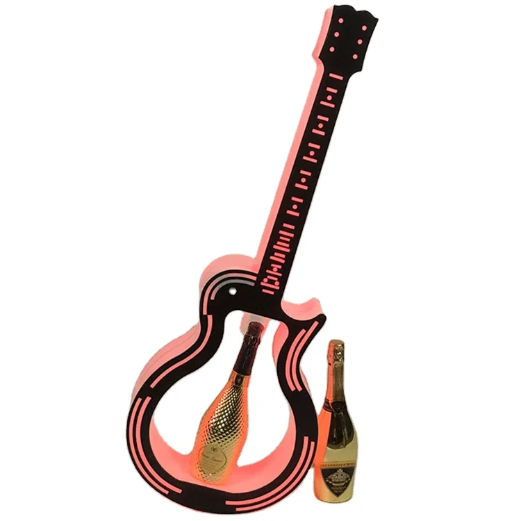 Présentoir à Bouteille de Vin en Acrylique – Design Guitare avec Éclairage LED RGB Rechargeable