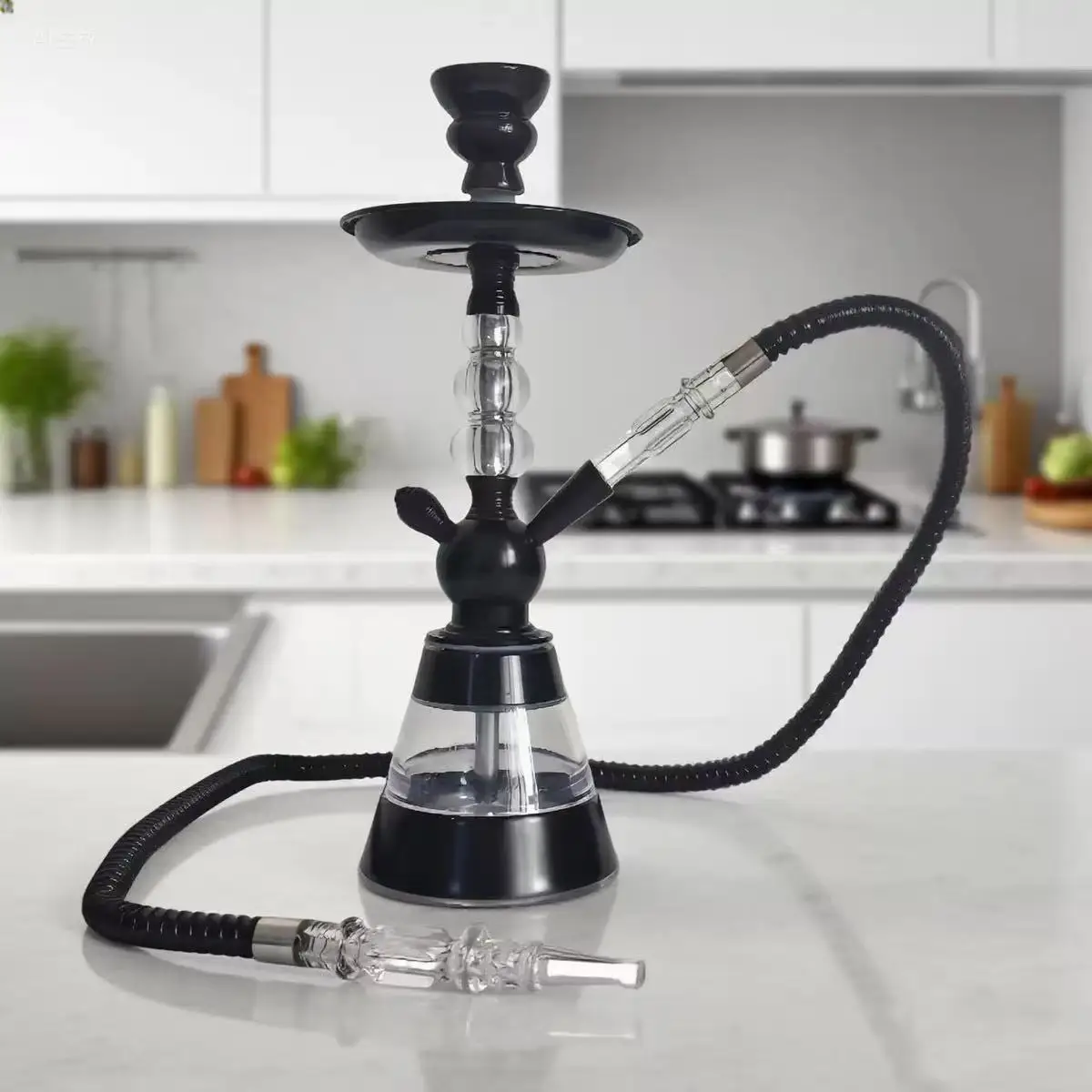 Chicha Mazaya Luxe – Kit Complet Portable en Verre, Acrylique & Aluminium avec Lumières LED
