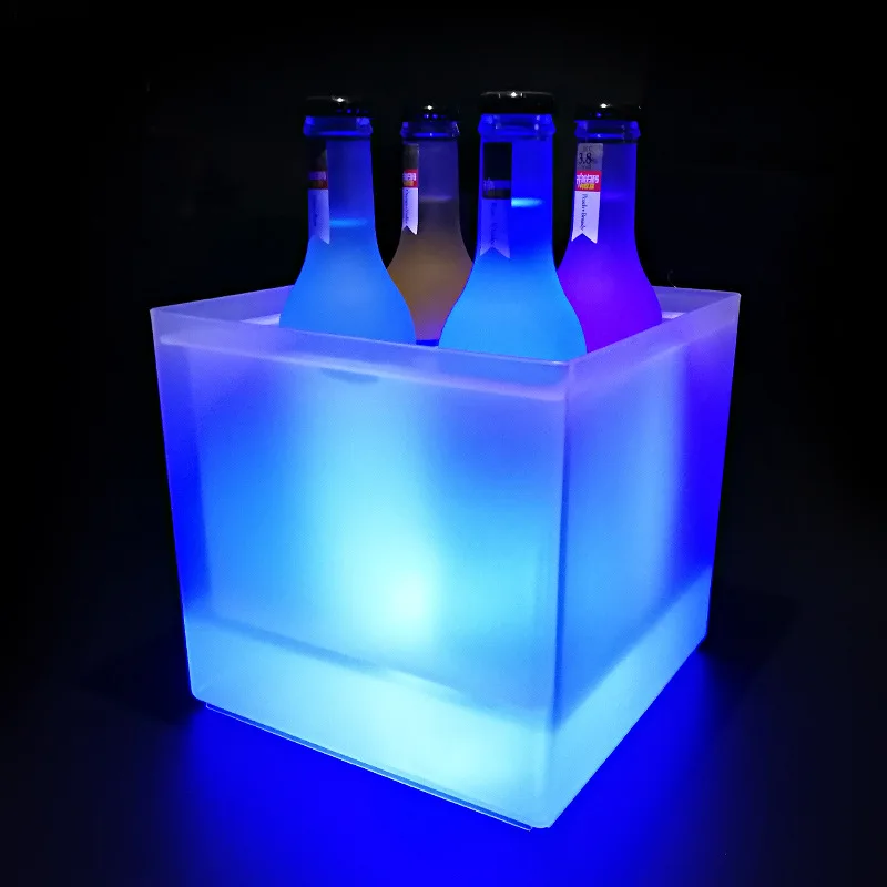Seau à Glace LED Carré Double Paroi – 3,5L | Idéal Bar, Hôtel & Club | Personnalisable