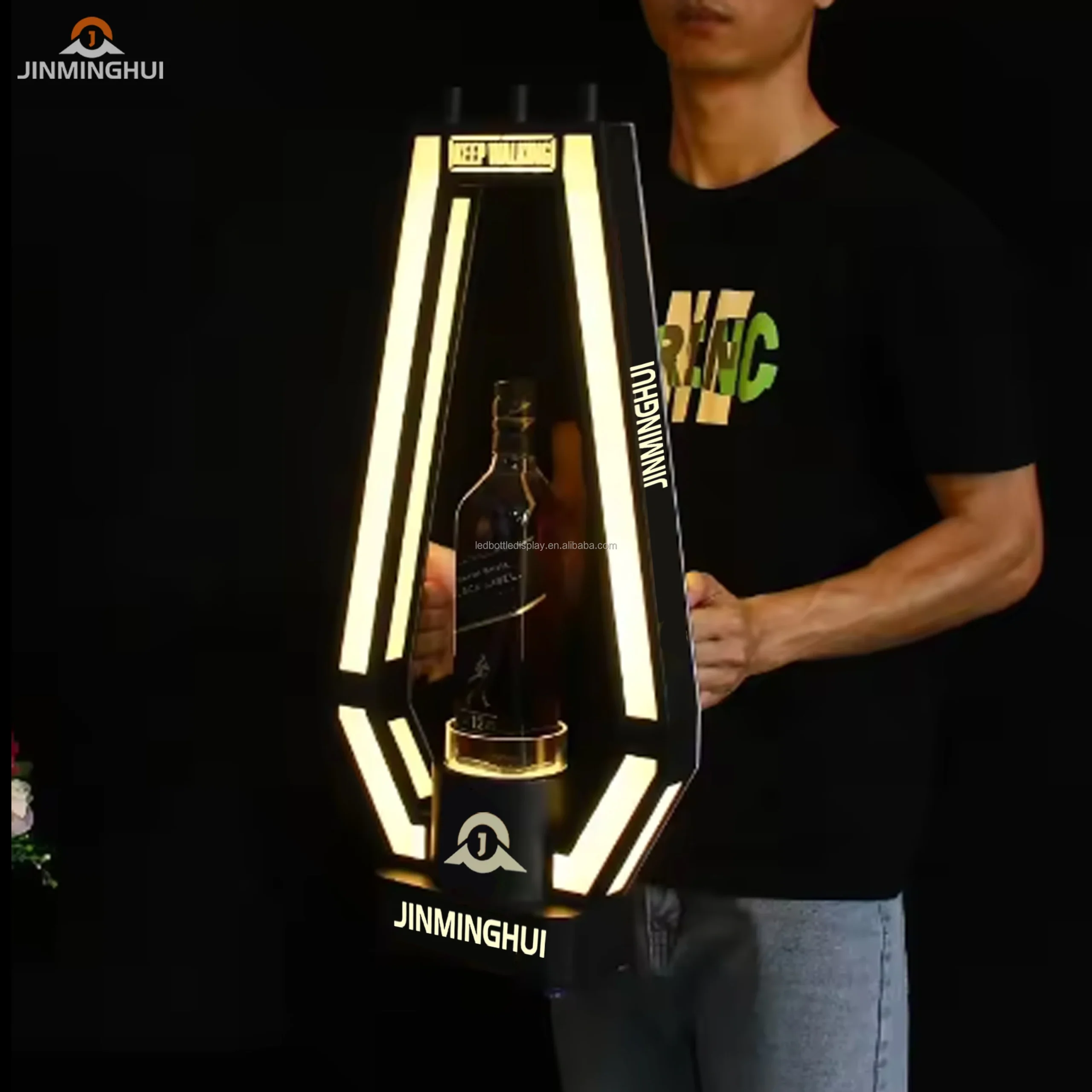 Présentoir LED Rechargeable pour Champagne & Whisky – Métal & Acrylique avec Logo Personnalisé