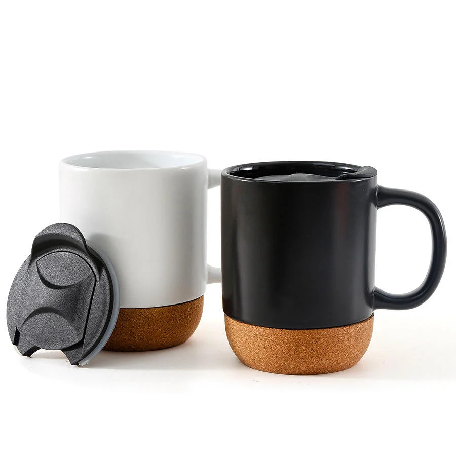 Mug café céramique personnalisé 12oz | Fond liège isolant | Couvercle anti-éclaboussures | Sublimation