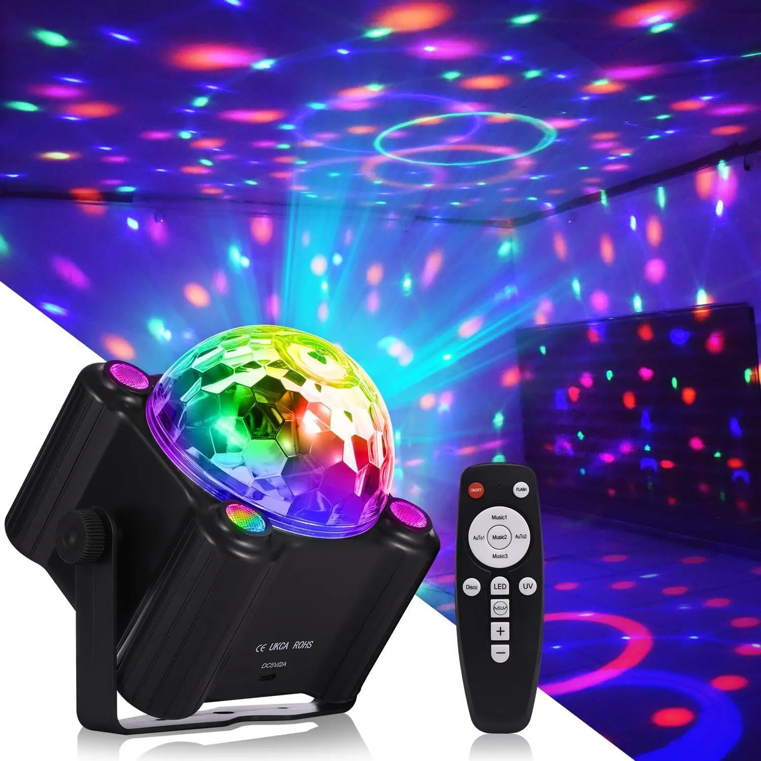 Boule Disco LED RGB – Lumière Laser DJ activée par le son, USB, idéale fête & mariage