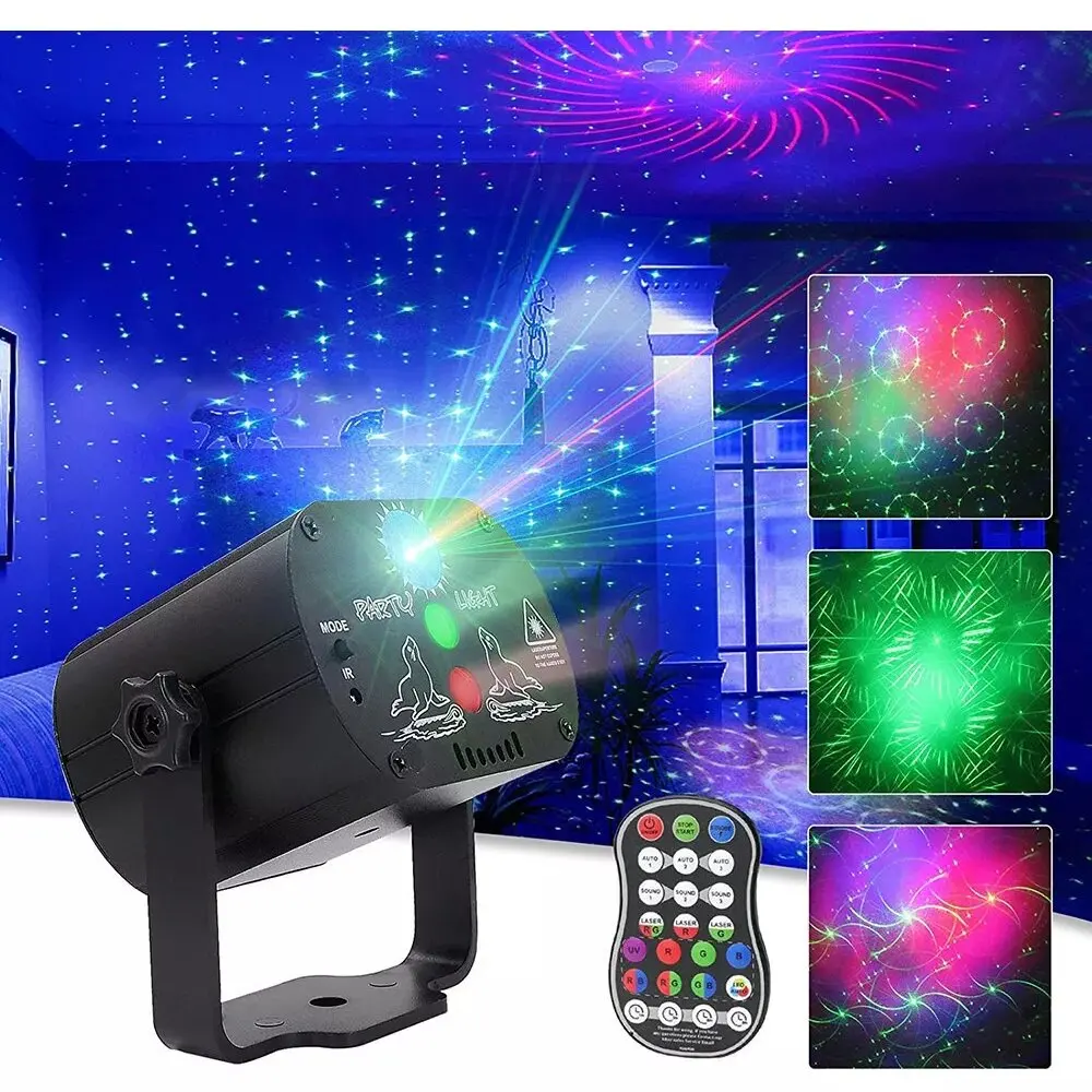 Wuzstar Mini Projecteur Stroboscopique LED RGB 72 Motifs Télécommande – Activation Sonore Fêtes DJ