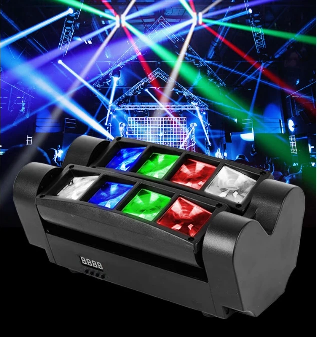 Mini Lyre Araignée LED 8x3W RGBW Tête Mobile DMX-512 | Stroboscope Scène DJ KTV