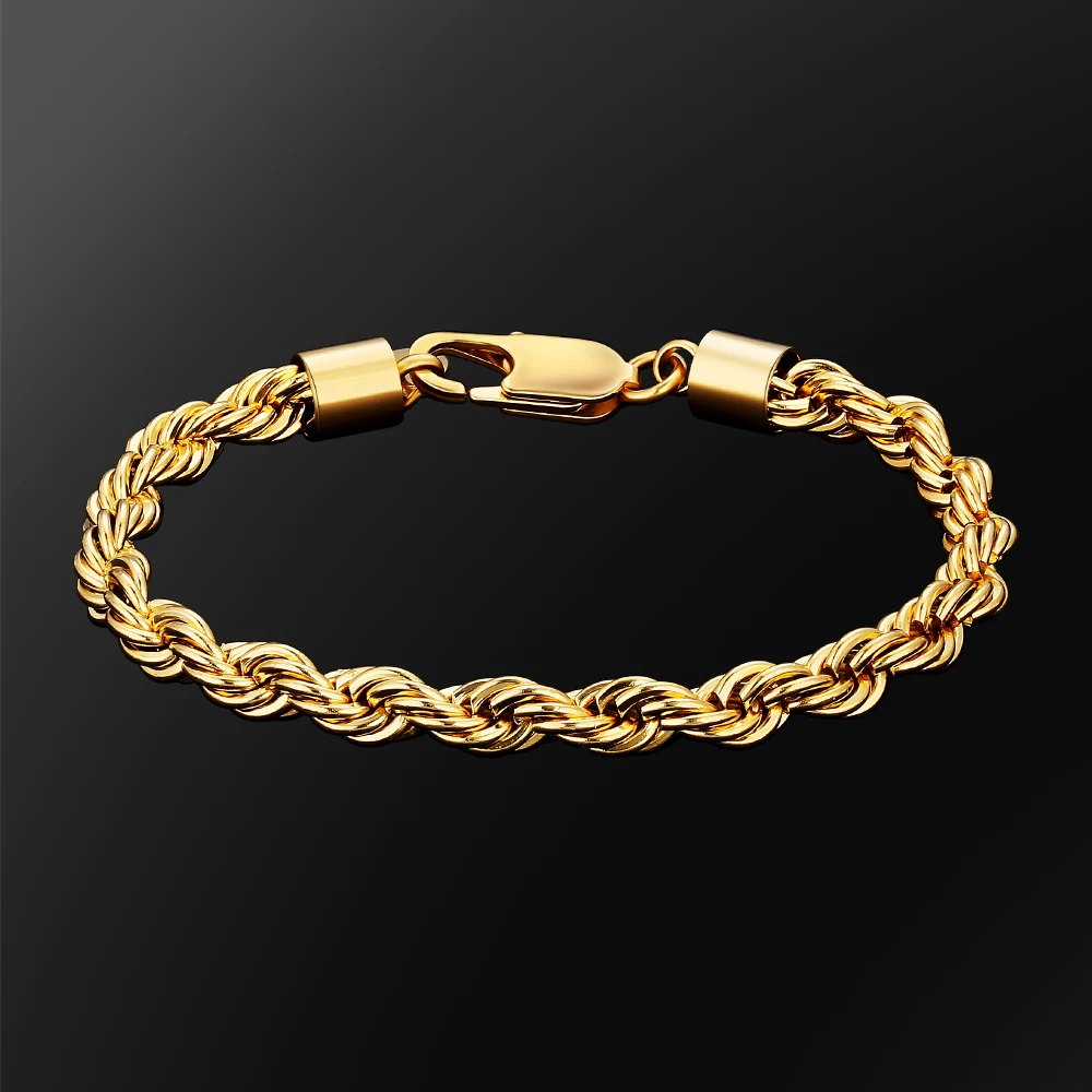 Bracelet Chaîne Torsadée Hip Hop 6MM – Acier Inoxydable Plaqué Or 18K | Homme & Femme