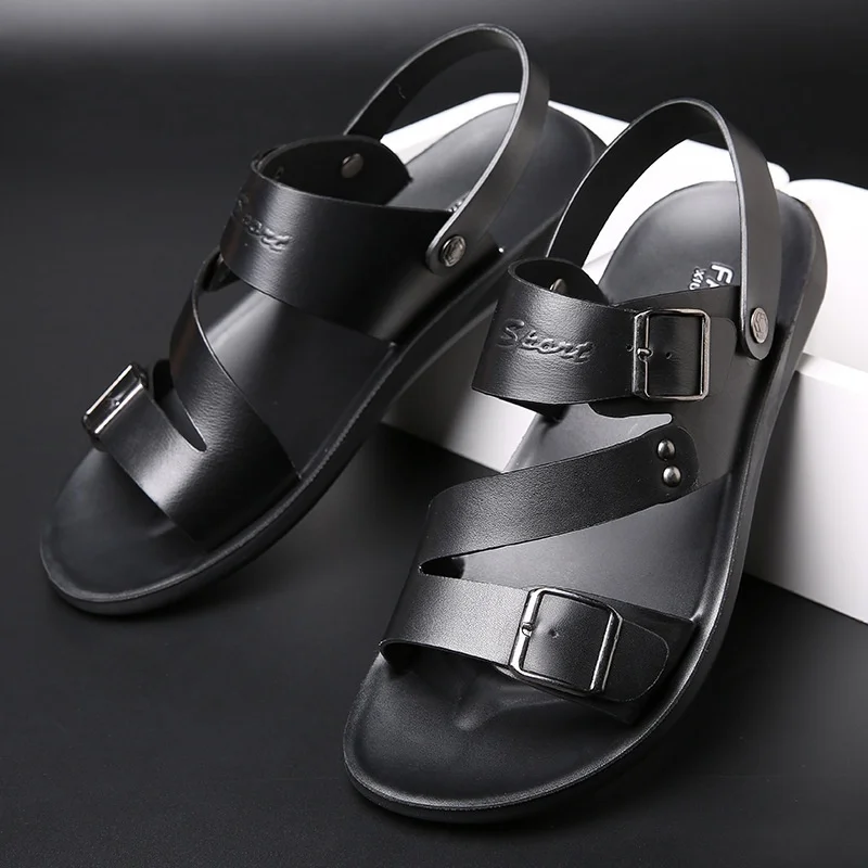 Sandales homme cuir véritable antidérapantes respirantes – Tongs plage & ville grande taille