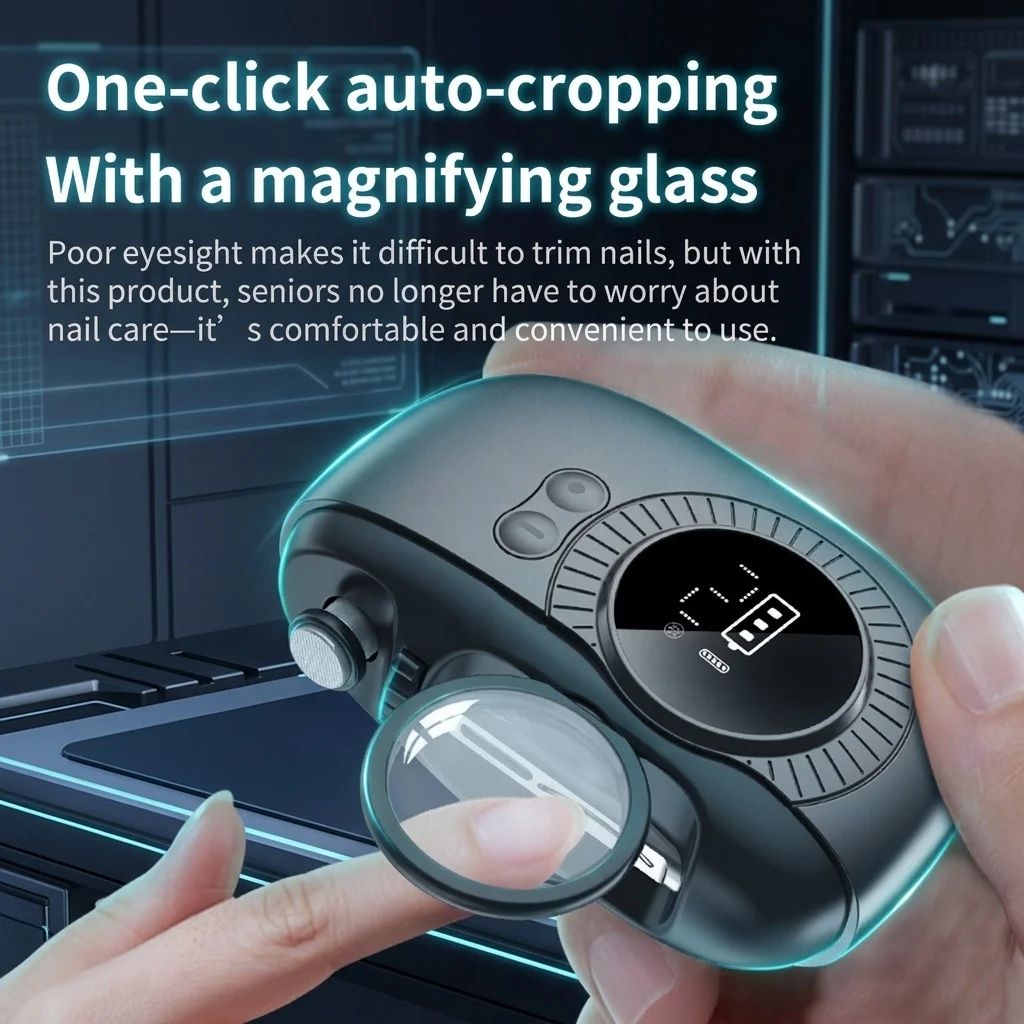 Coupe-ongles Intelligent Multifonctionnel avec Loupe Auto-Focus & 4 Têtes de Ponçage