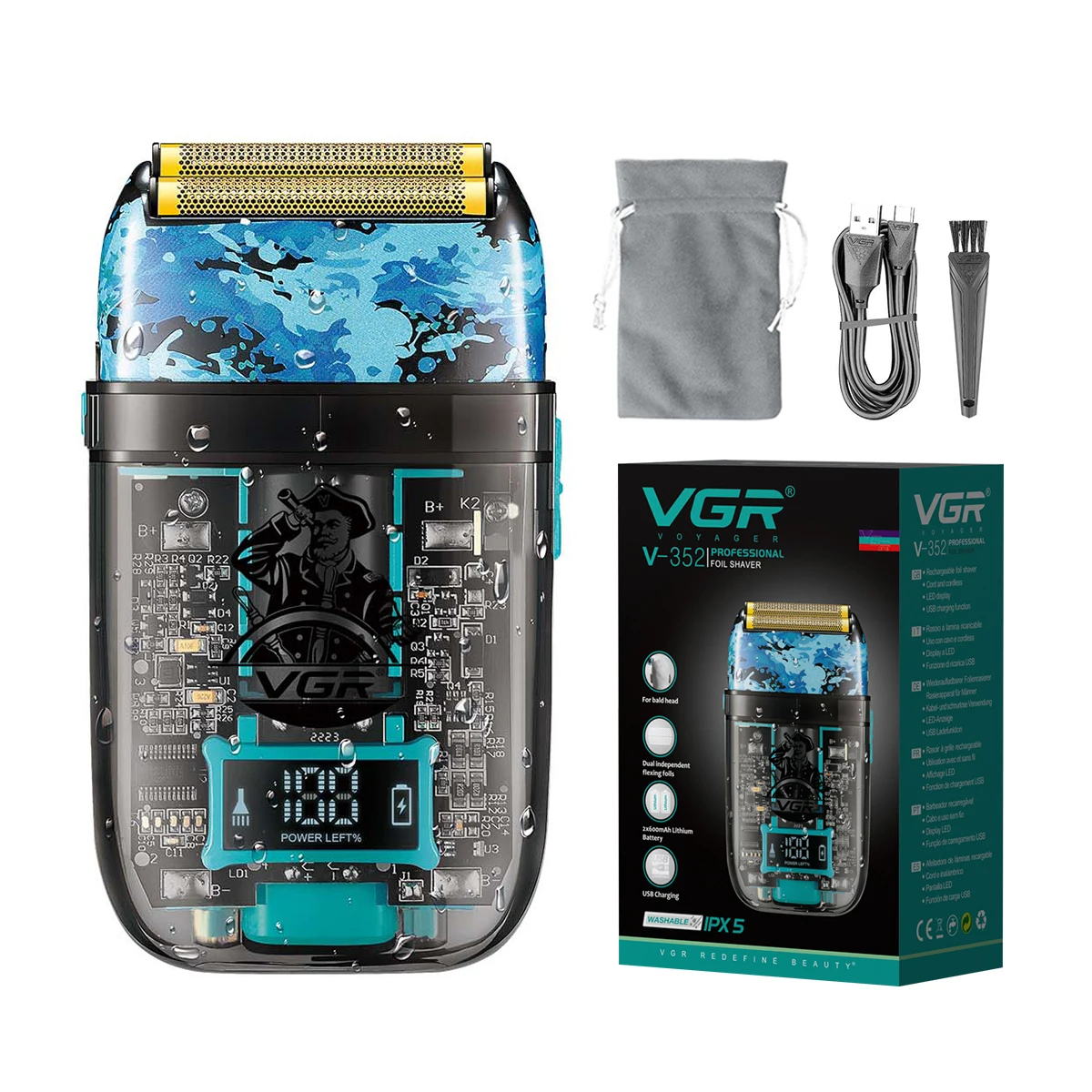 Rasoir Électrique VGR V-352 Double Lame – Étanche, Rechargeable USB, 120 min d'autonomie