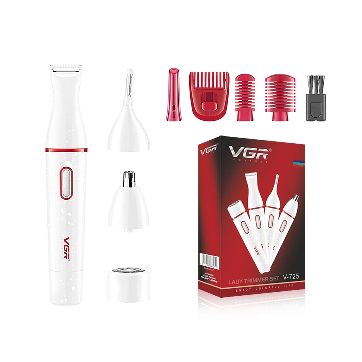 VGR V-725 Épilateur 4 en 1 Rechargeable Étanche – Tondeuse Sourcils, Nez & Corps pour Femme