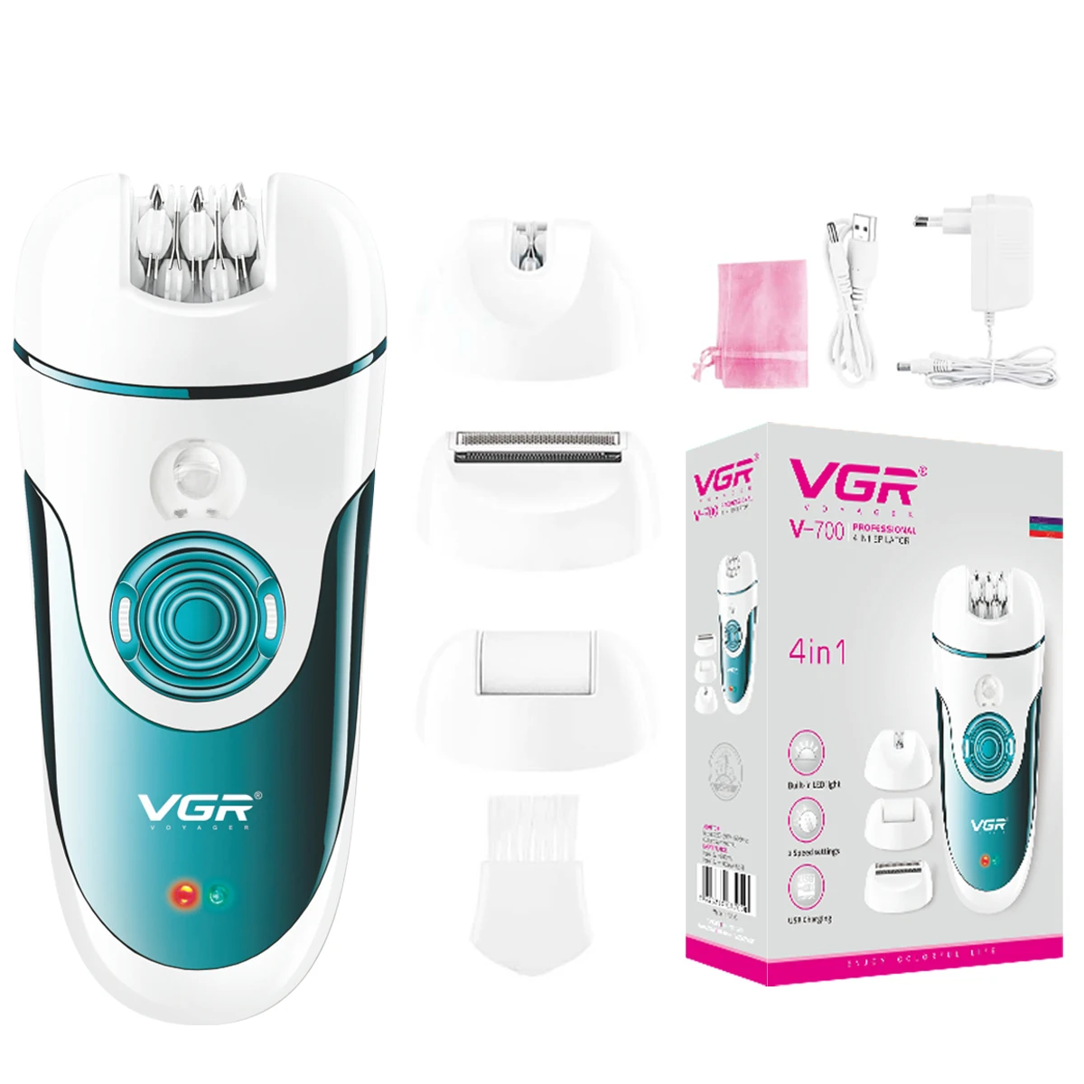 VGR V-700 Épilateur Électrique 4en1 Rechargeable – Rasoir & Tondeuse Corps Femme