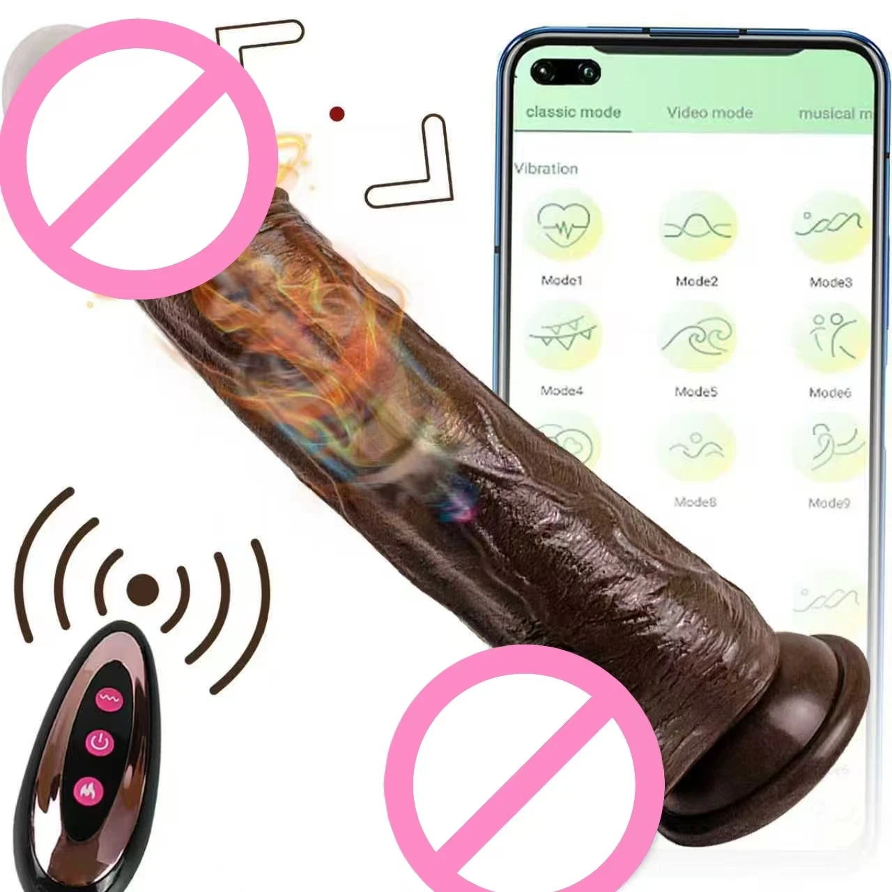 Gode vibrant télescopique chauffant sans fil – Contrôle par application