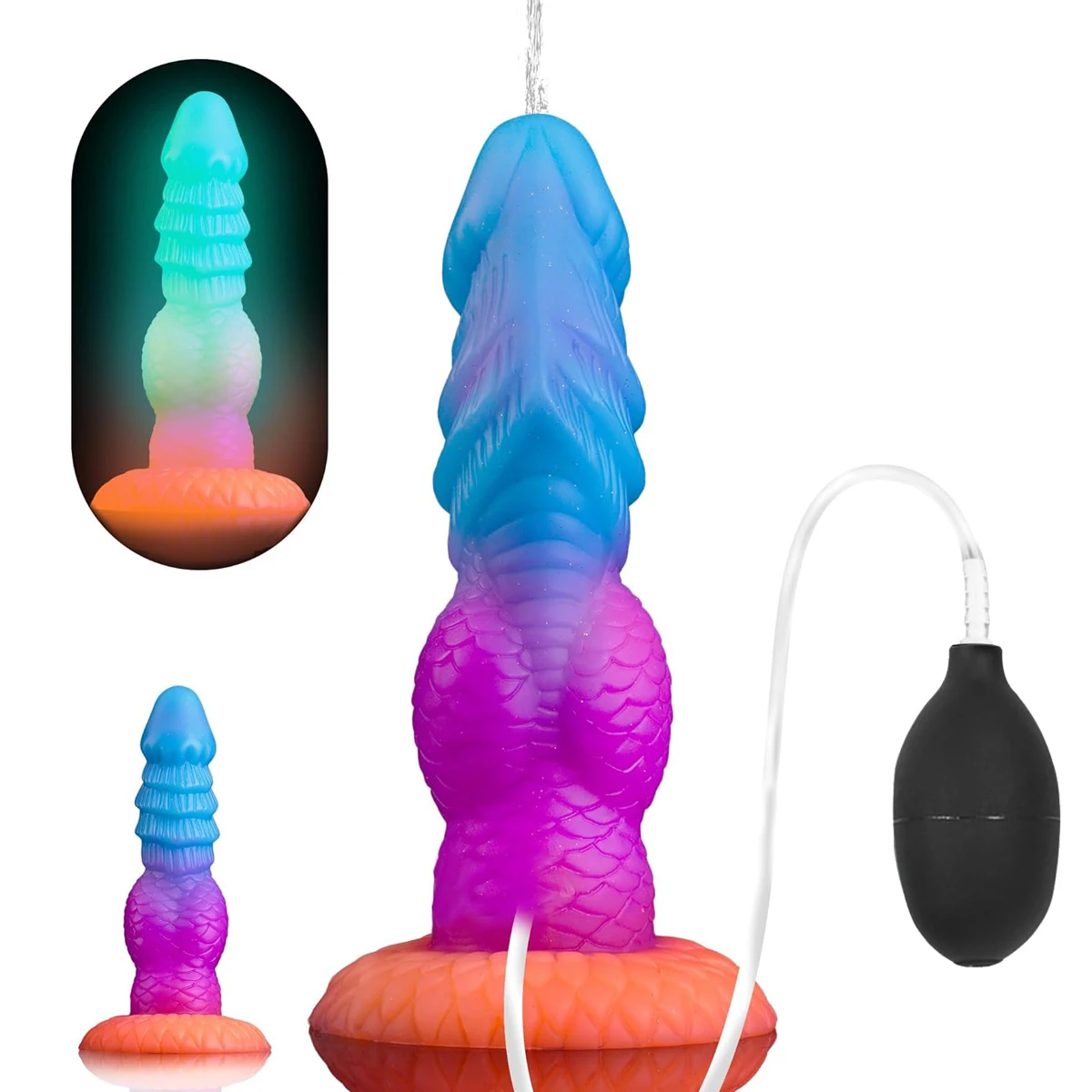 Gode Dragon Monstre Lumineux en Silicone avec Spray d'Eau – Ventouse – 21cm