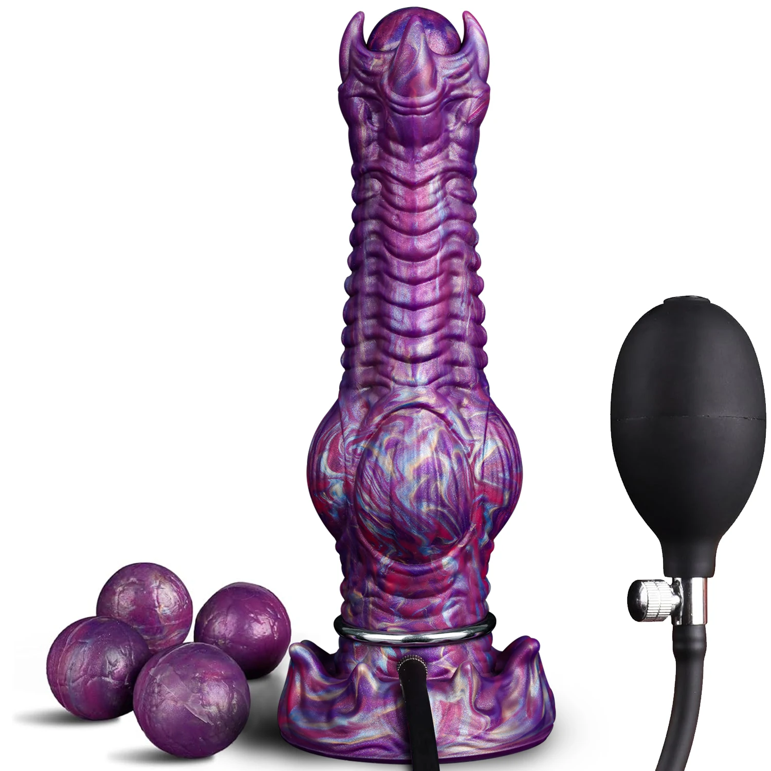 Gode Ovipositeur Monstre Alien 4 Boules 3 Œufs Silicone Souple Étanche Violet
