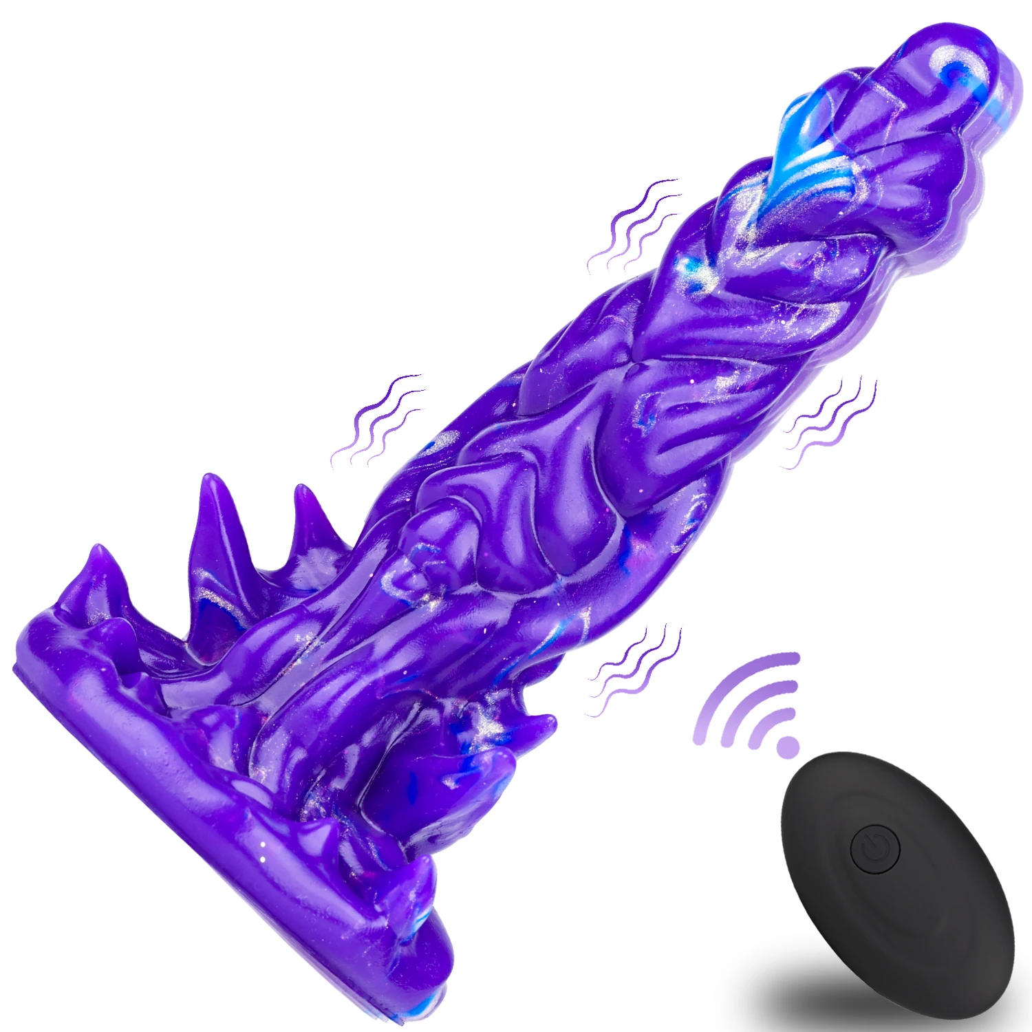 Gode Vibrant Télécommandé 8" Big Knot | 10 Fréquences | Silicone 100% Étanche | Violet