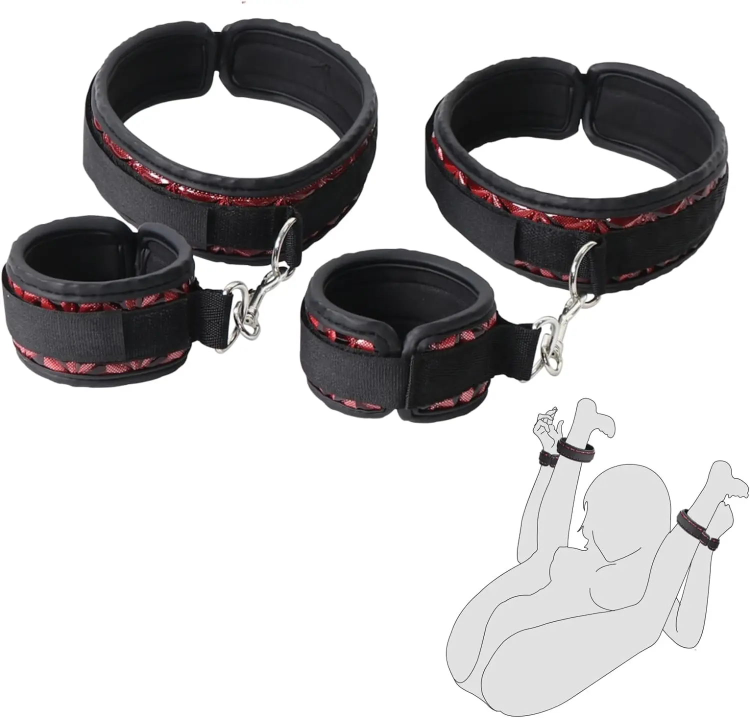Menottes BDSM Poignets & Cuisses avec Sangles Réglables – Kit Bondage Couple