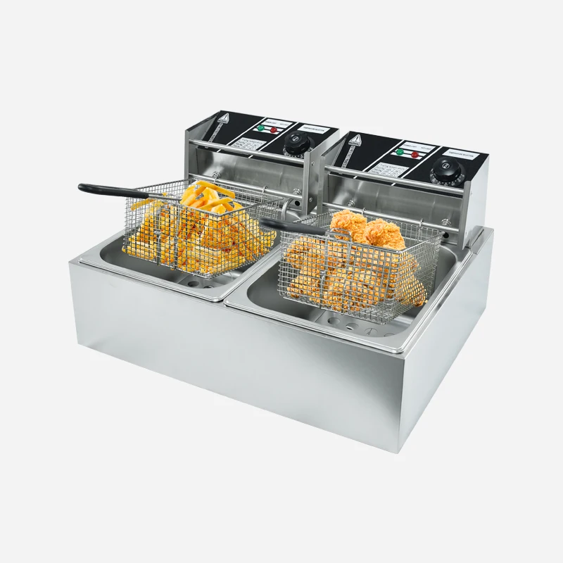Friteuse Électrique Double Cuve 6L+6L Inox 5000W – Usage Professionnel Restaurant