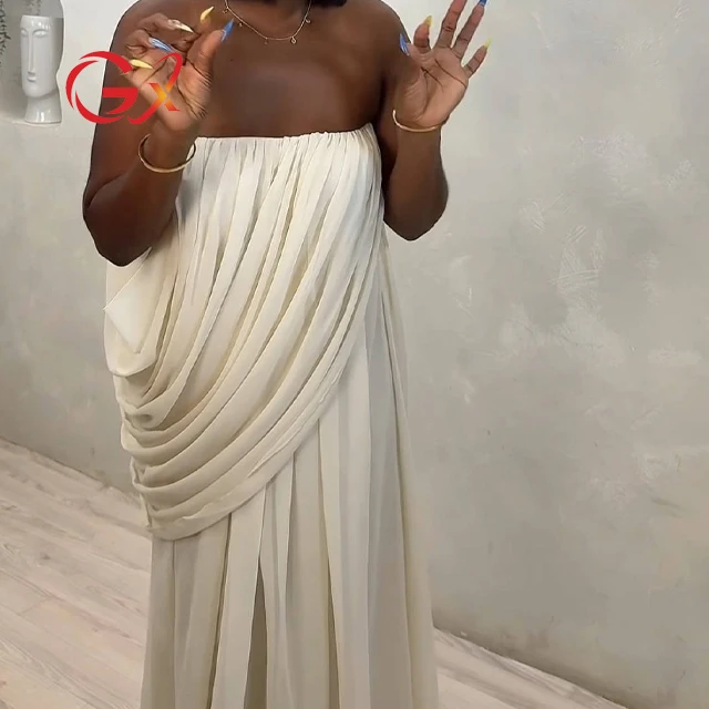 Robe longue tube sans manches dos nu – Style sexy & élégant pour femme (Crème)