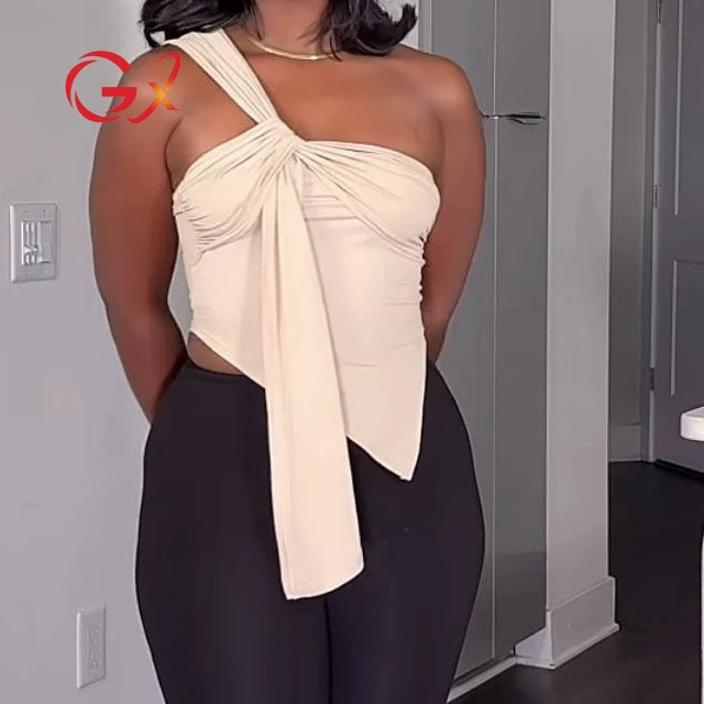 Blouse Femme Chic Sans Manches – Épaule Unique, Coupe Irrégulière, Style Urbain Été