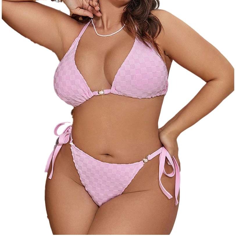 Bikini 2 pièces grande taille dos nu | Maillot de bain push-up jacquard femme
