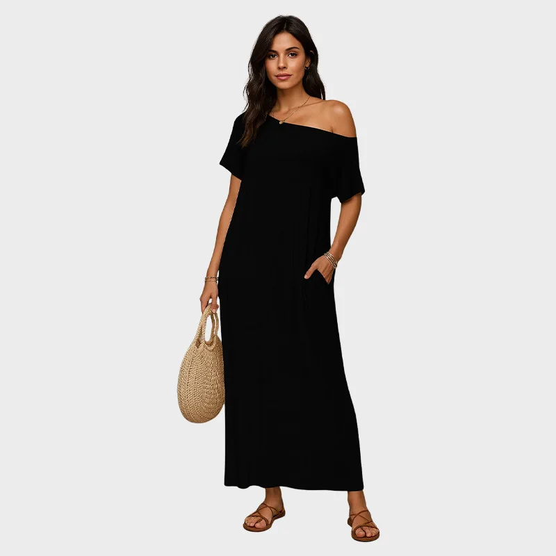 Robe Maxi Épaules Dénudées – Coupe Ample, Respirante, Manches Chauve-souris