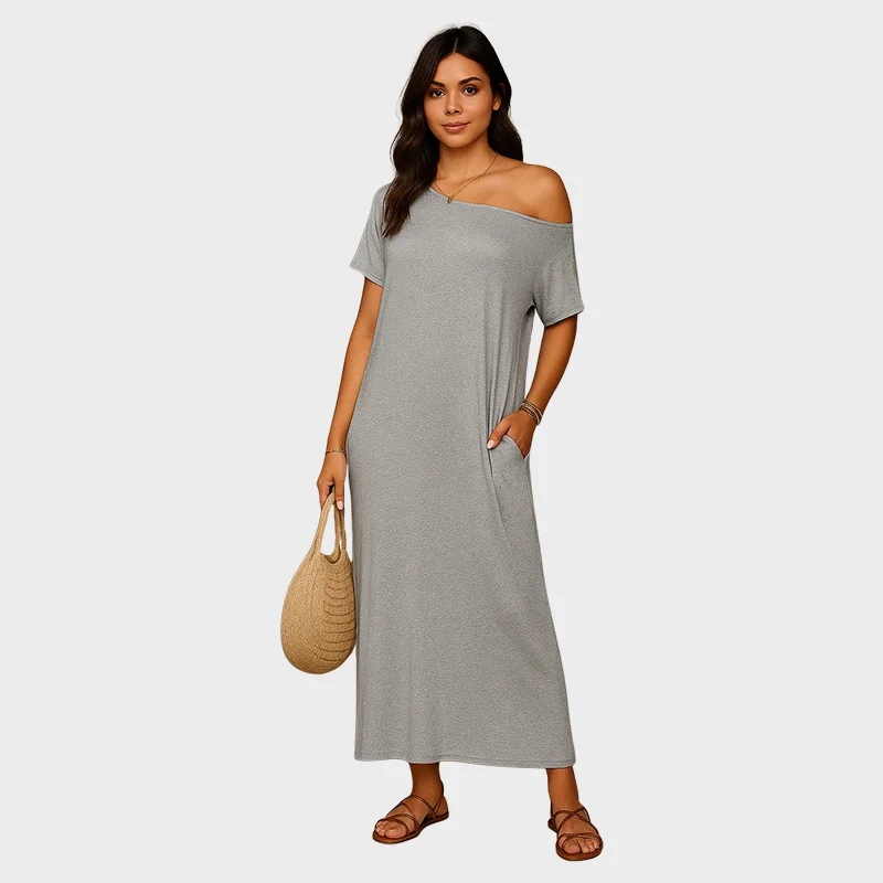 Robe Maxi Épaules Dénudées | Manches Chauve-Souris | Coupe Ample & Respirante