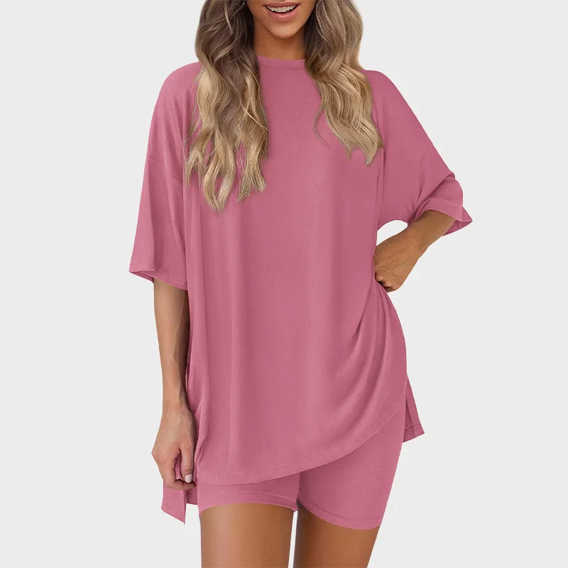 Ensemble 2 pièces femme : T-shirt oversize + short cycliste – Léger, respirant, style décontracté