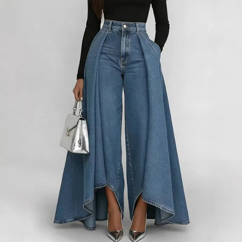 Jean Femme Taille Haute Coupe Évasée Vintage – Style Français Élégant | Vente en Gros