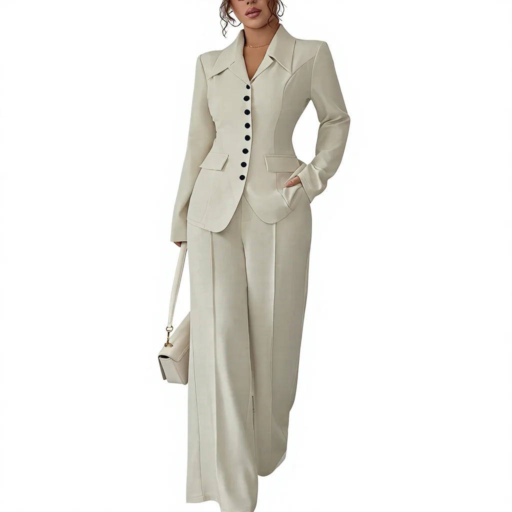 Blazer femme col en V à boutonnage simple – Élégant & respirant