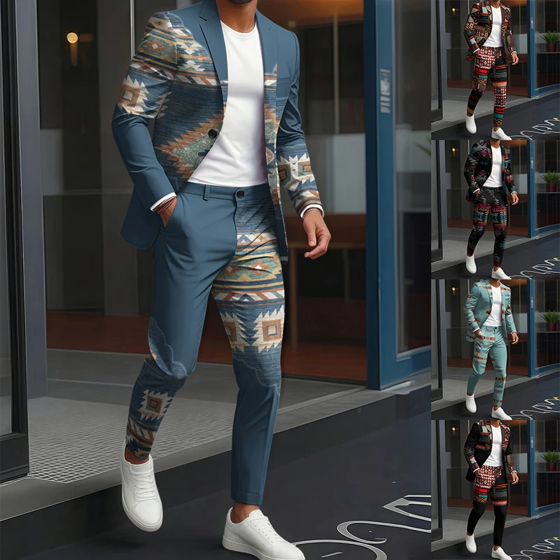 Ensemble costume décontracté homme style ethnique rétro – Veste légère printemps/automne