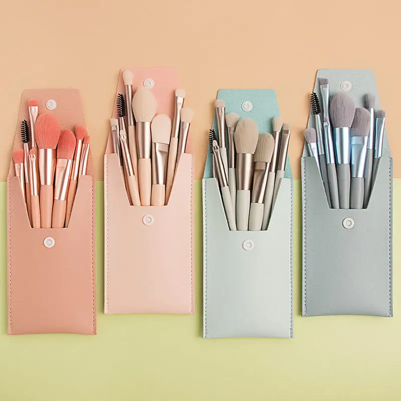 Set 8 Pinceaux Maquillage Professionnels Synthétiques avec Pochette de Voyage