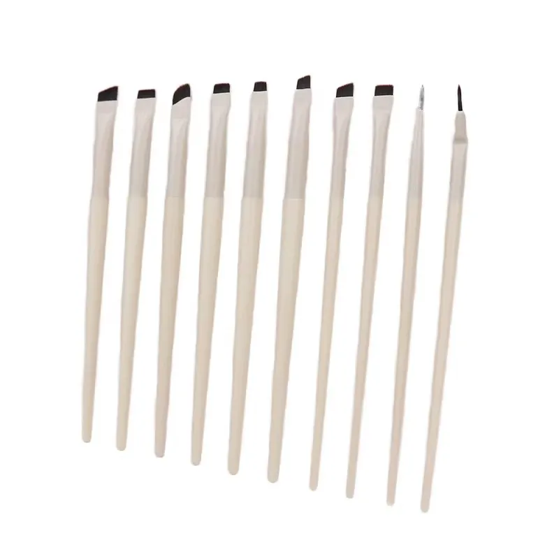 Set 10 Pinceaux Eye-liner & Sourcils Ultra-Fins – Têtes Plates & Inclinées, Poils Synthétiques