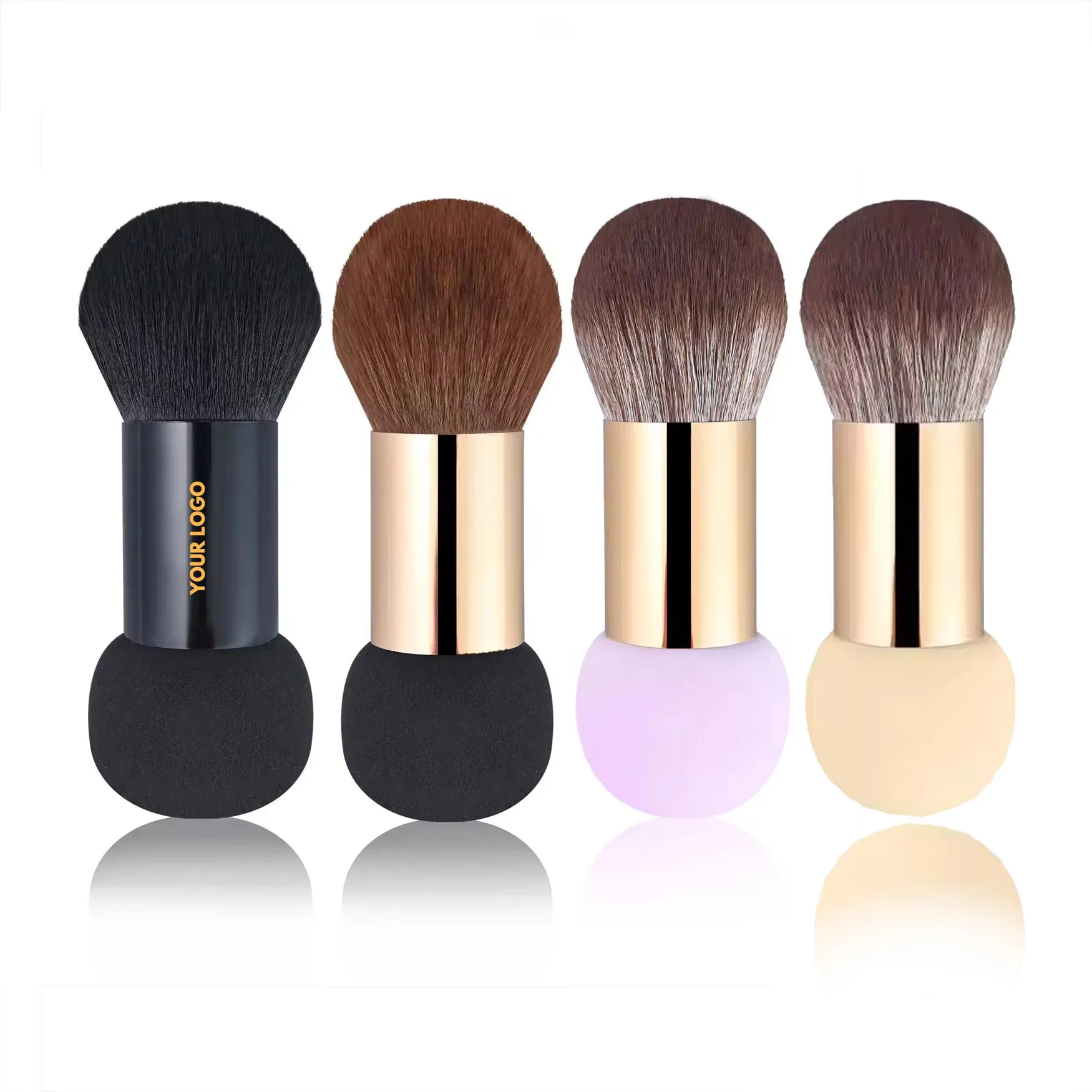 Pinceau de Maquillage Double Embout Poudre & Blush - Fibre Végane & Manche Métal