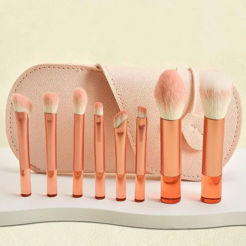 Mini Set 8 Pinceaux Maquillage Manche Cristal Transparent – Idéal Voyage