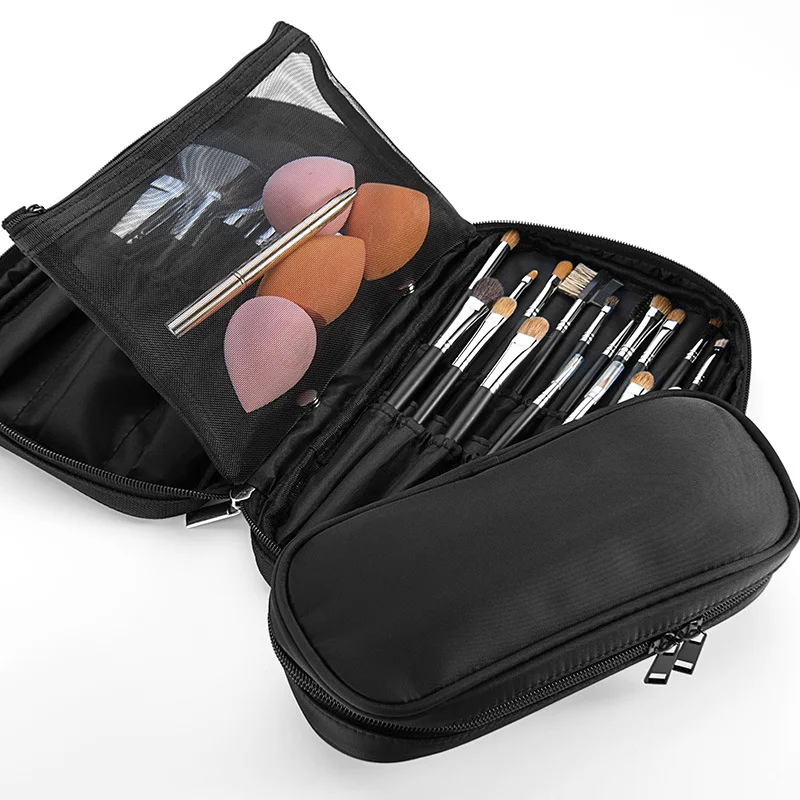Sac de Rangement Pinceaux Maquillage en Cuir PU – Élégant & Zippé