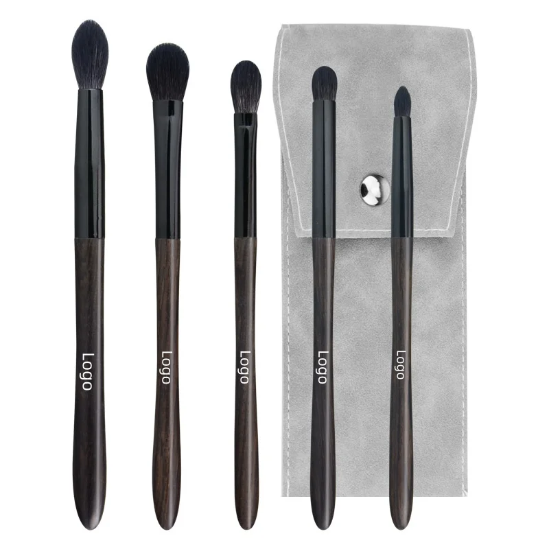 Set 5 Pinceaux Yeux Voyage – Poils de Chèvre & Manche en Bois | Logo Personnalisé