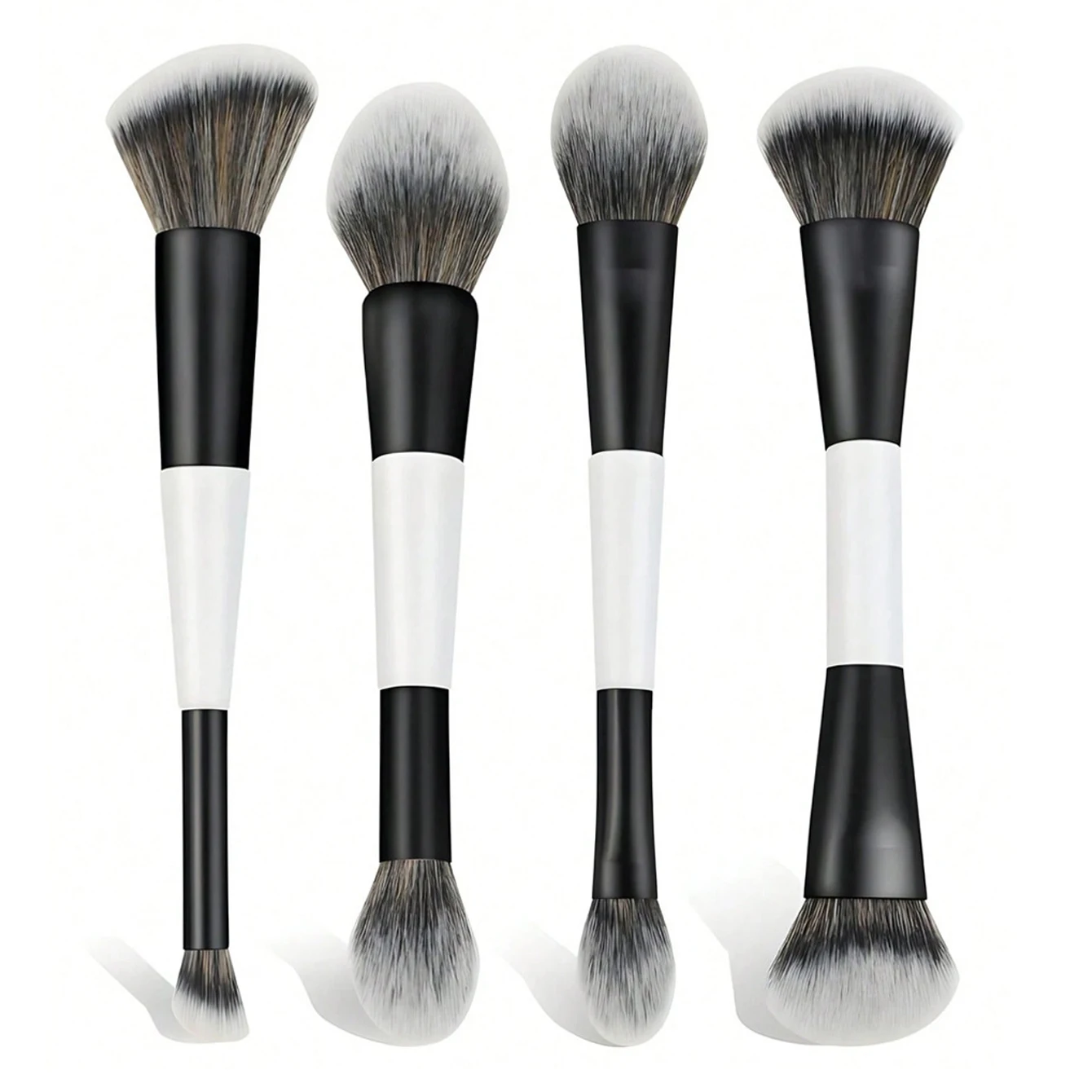 Ensemble pinceaux maquillage double embout végan – Fond de teint, blush, poudre & contour