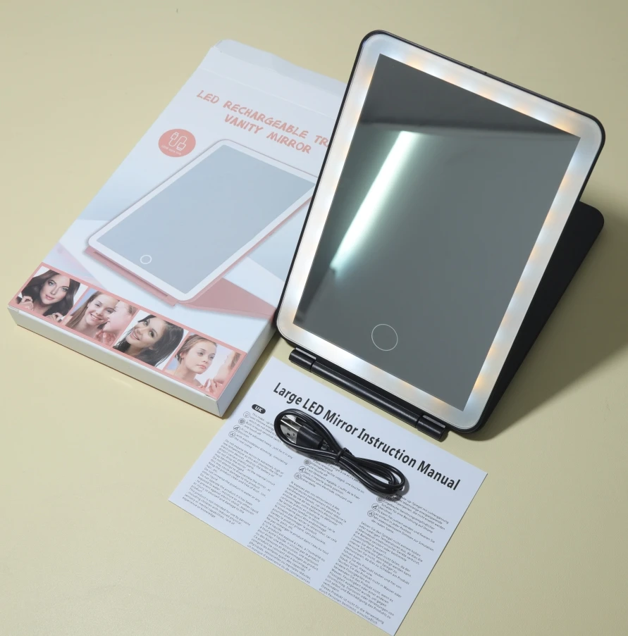 Miroir de Maquillage LED Rechargeable avec Éclairage – Pliable & Ultra Mince