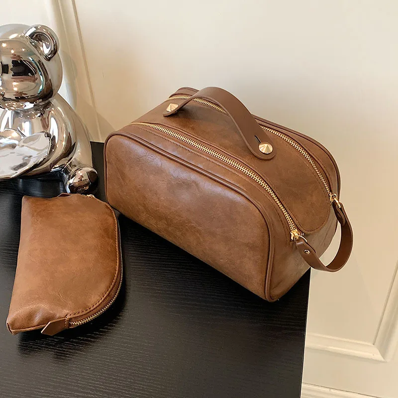 Grande Trousse de Maquillage en Similicuir | Pochette Voyage PU | Étui Cosmétique Portable