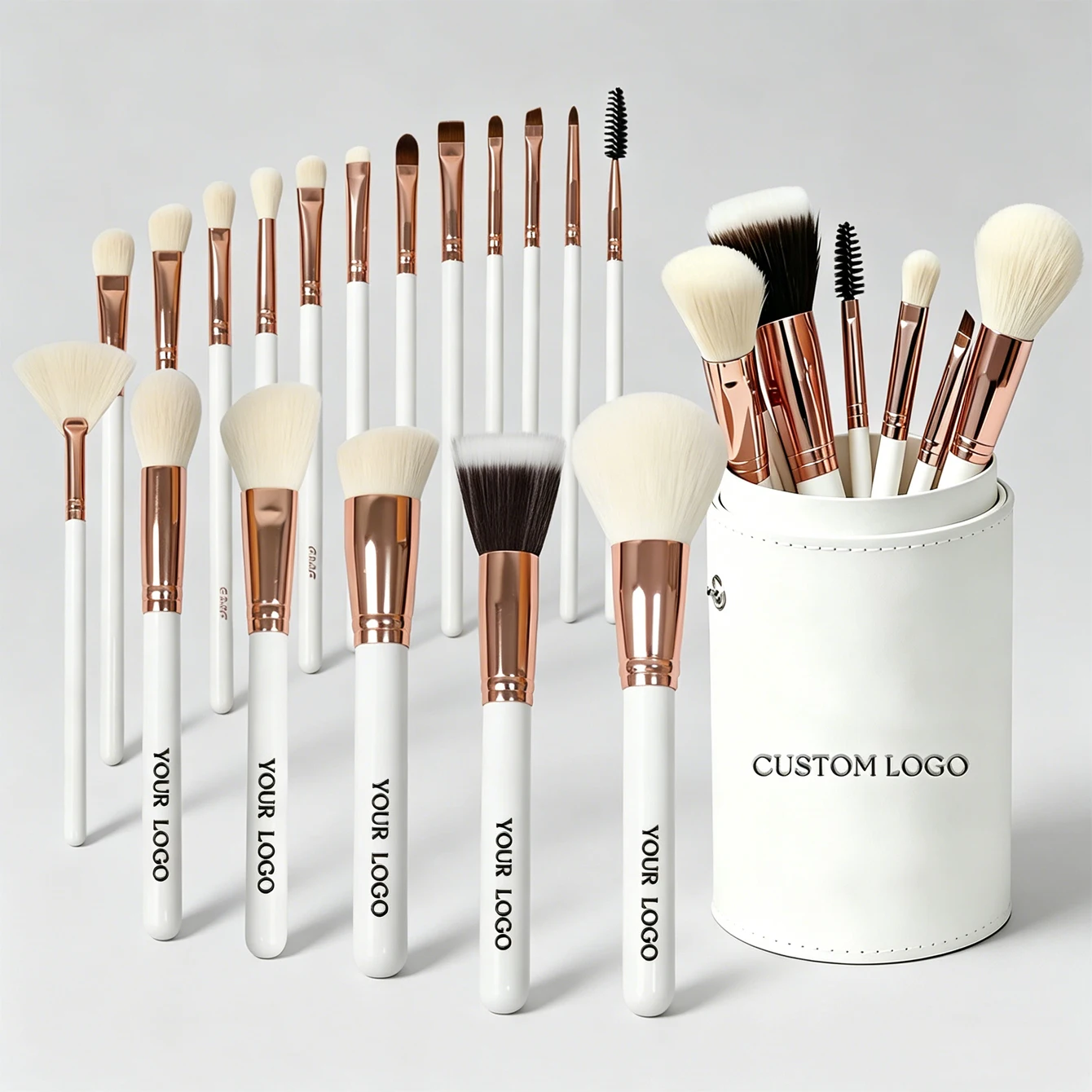 Ensemble 18 Pinceaux Maquillage Professionnels Or Rose – Poils Synthétiques Végan & Manche Bois