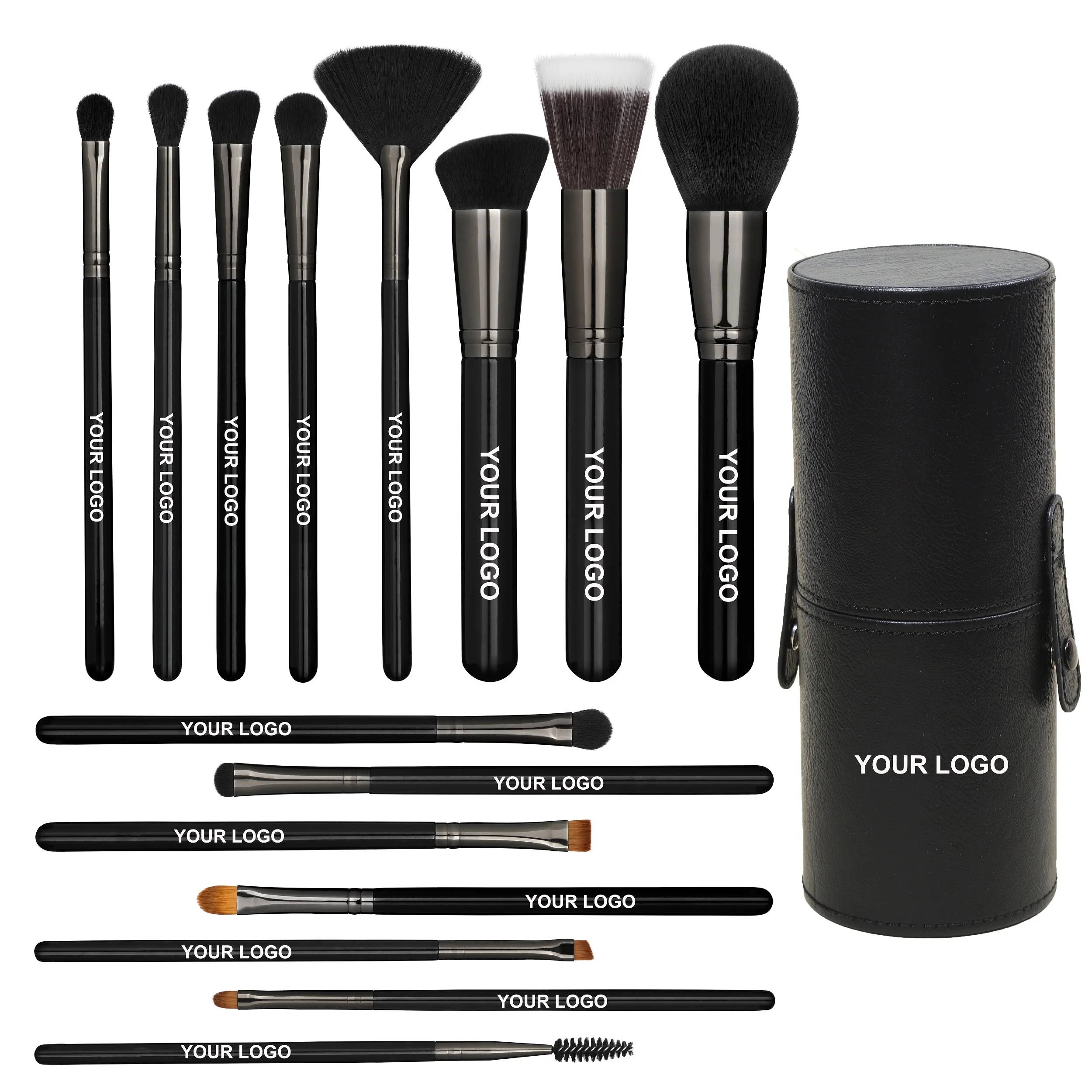 Set 15 Pinceaux Maquillage Professionnels – Manche Bois Noir & Étui Inclus