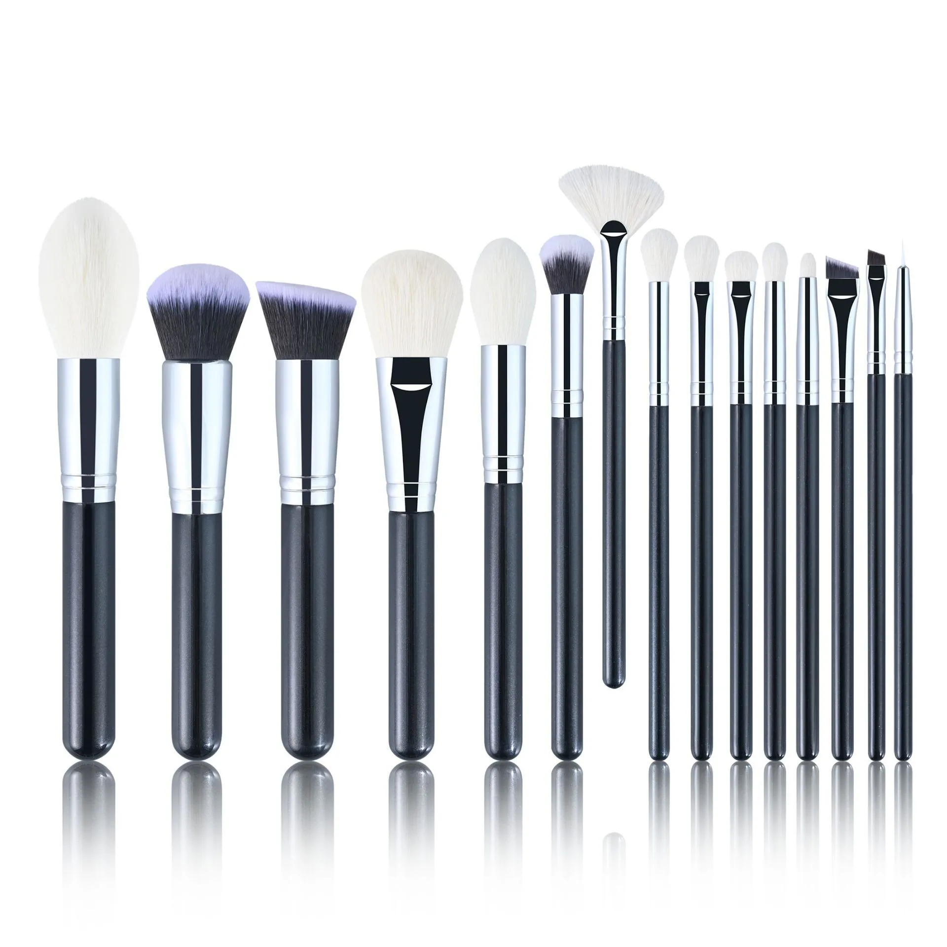 Ensemble 15 Pinceaux de Maquillage Professionnels en Poils de Chèvre – Visage & Yeux