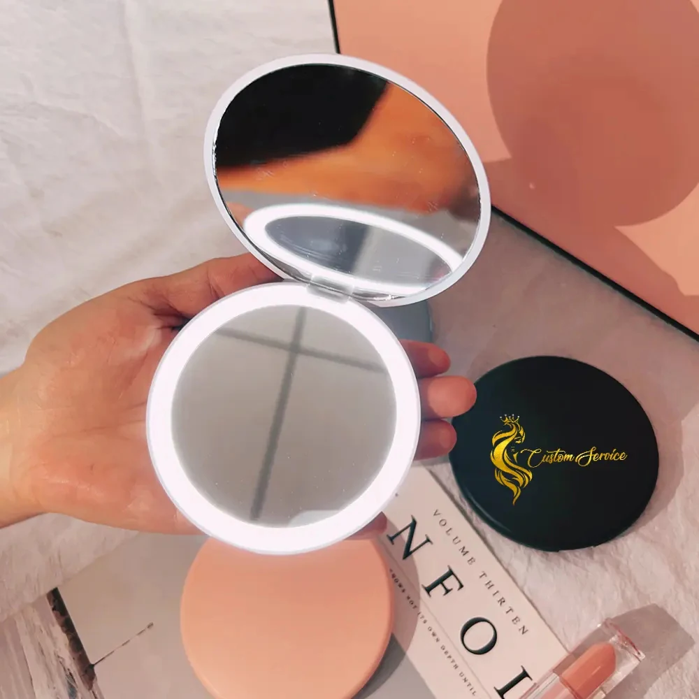 Miroir de poche compact LED rechargeable USB – Double face pliable