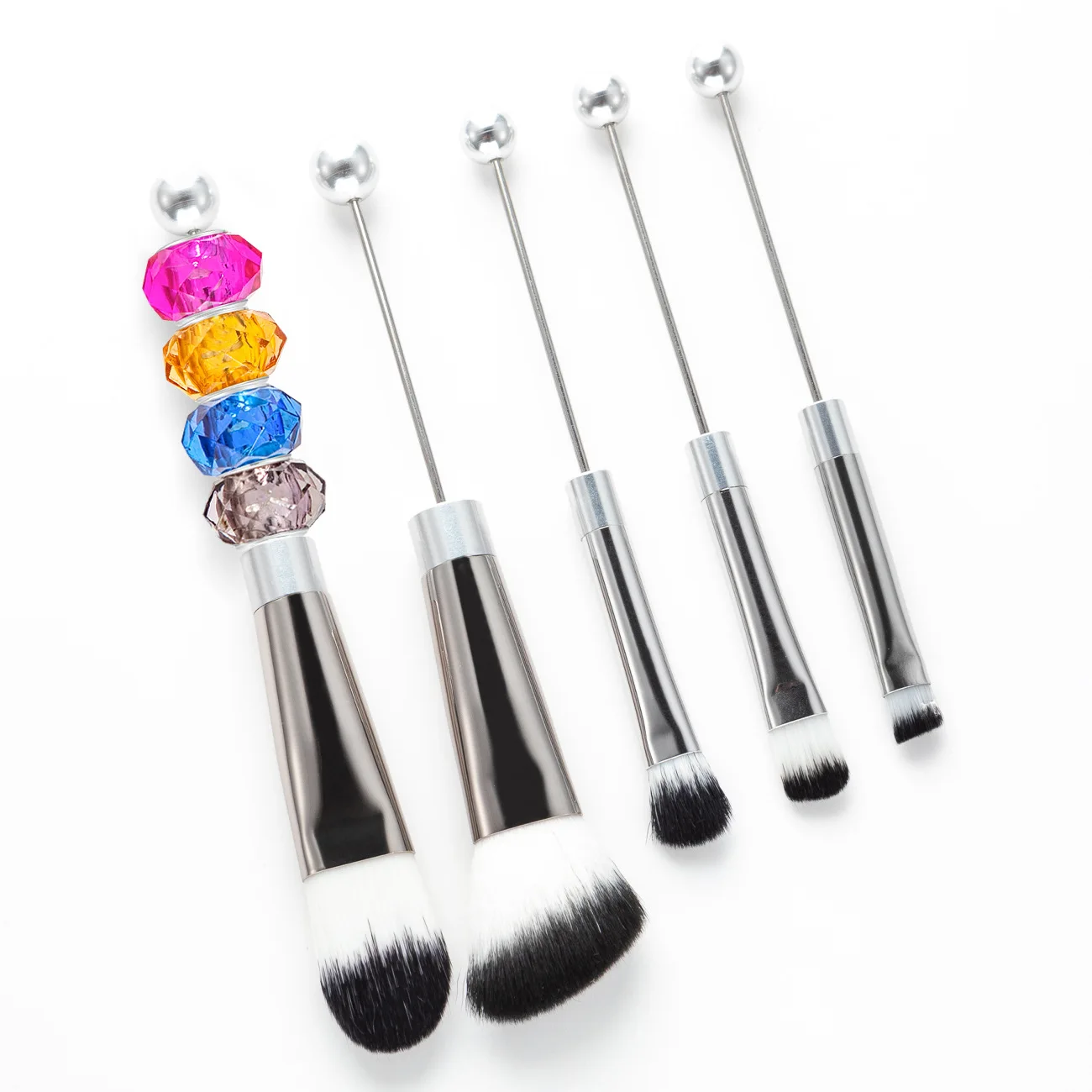 Set 5 Pinceaux Maquillage Perles DIY – Manche Métal Dégradé Élégant