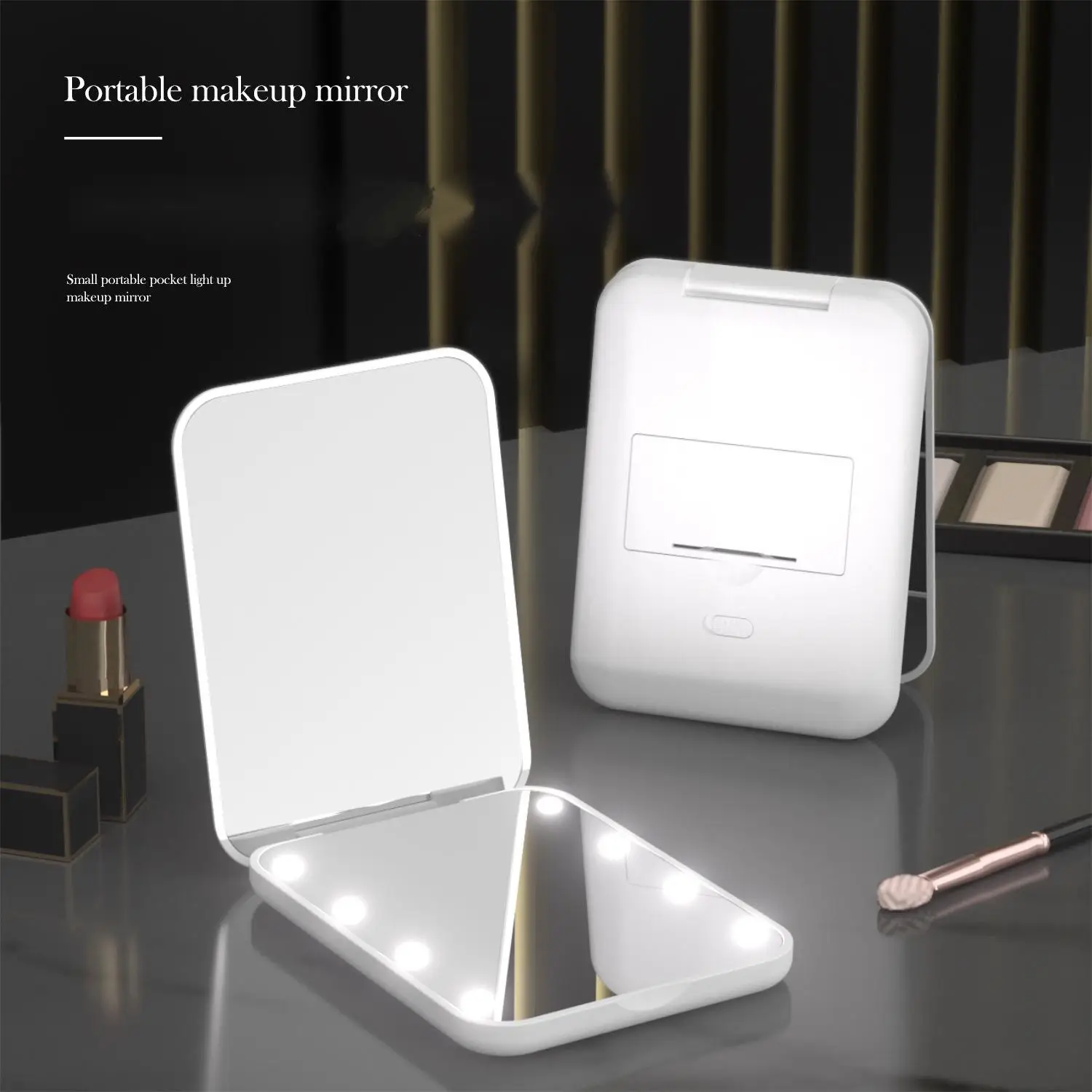 Miroir de poche LED grossissant 2X pliable | Éclairé & compact