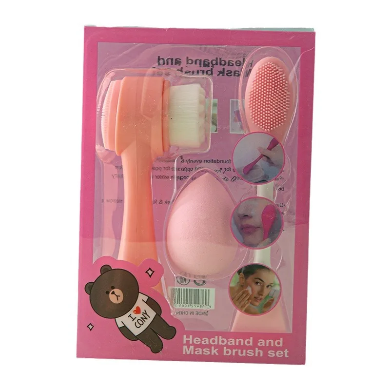 Set Brosse & Éponge Maquillage en Silicone Double Tête – Nettoyage Visage Facile